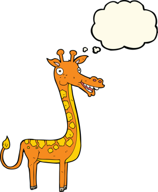 Bir insan tarafından çizilmiş düşünce baloncuklu zürafa.