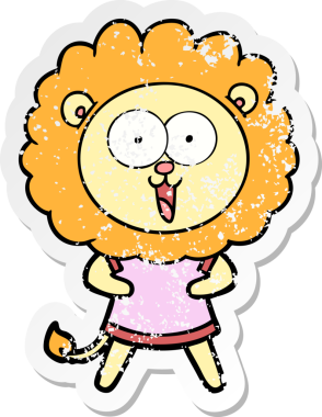 Bir insan tarafından çizilmiş mutlu çizgi film aslanının sıkıntılı çıkartması.