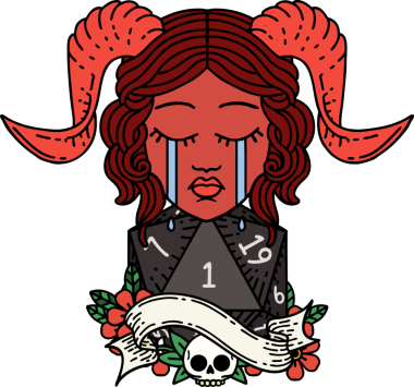 Retro Dövme Biçimi Ağlama Ağlama Doğal bir D20 zar atışıyla bir insan tarafından çizilmiş