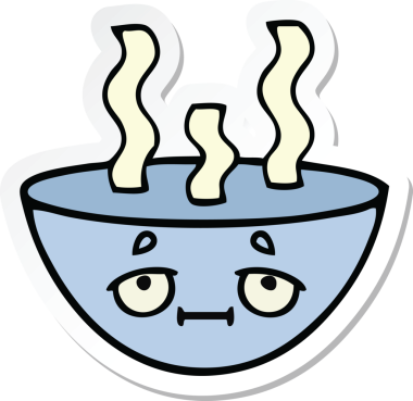 Bir insanın çizdiği sıcak çorba kasesinin çıkartması.