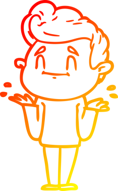 Bir insanın omuz silktiği mutlu bir çizgi film karakterinin sıcak çizgi çizimi.