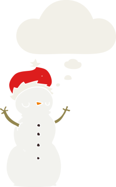 Düşünce baloncuğu olan kardan adam insan tarafından çizilmiş.