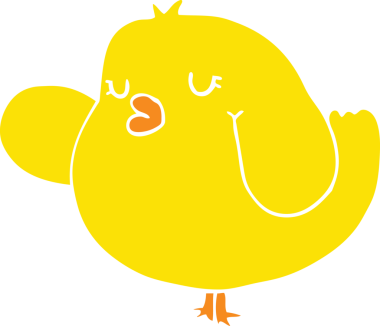 Bir insan tarafından çizilmiş düz renkli çizgi film kuşu