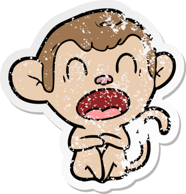 Bir insan tarafından çizilmiş esneyen bir çizgi maymunun sıkıntılı çıkartması.