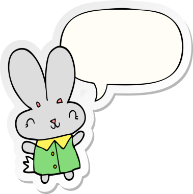 Bir insan tarafından çizilmiş konuşma kabarcığı çıkartmalı minik tavşan.