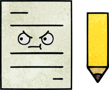 Bir insan tarafından çizilmiş bir test kağıdının retro grunge desen karikatürü