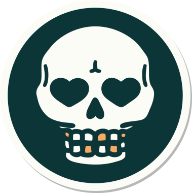 Bir insan tarafından çizilmiş bir kafatasının geleneksel stiliyle dövme çıkartması.