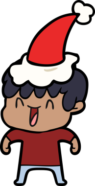 Bir insan tarafından çizilmiş Noel Baba şapkası takan gülen bir çocuğun el çizimi.