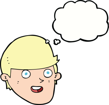 Düşünce baloncuğu çizen koca çeneli çizgi film adamı.