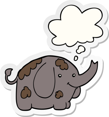 Düşünce baloncuğu insan tarafından çizilmiş bir çıkartma olan çizgi film fili.