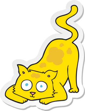 Bir insan tarafından çizilmiş çizgi film kedisinin çıkartması.