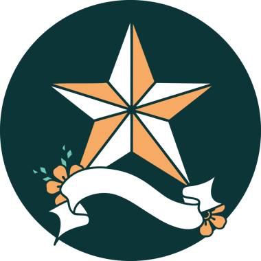 bir insan tarafından çizilmiş bir yıldızın pankartıyla dövme biçimi simgesi