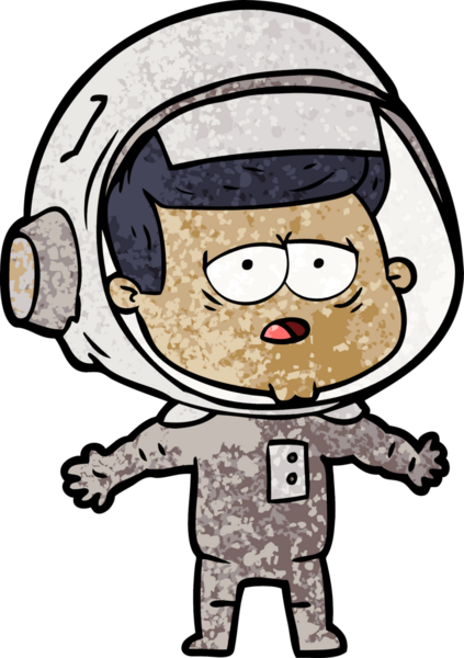 Bir insan tarafından çizilmiş yorgun astronot çizgi filmi.