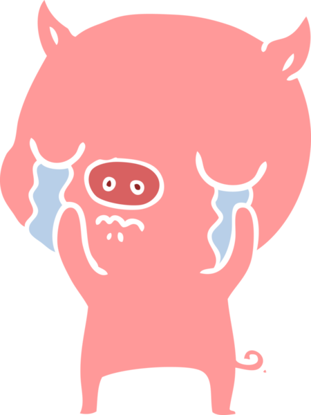 Bir insan tarafından çizilmiş düz renkli çizgi film domuz ağlaması.
