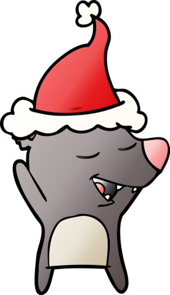 Bir insan tarafından çizilmiş Noel Baba şapkası giymiş bir ayının el çizimi karikatürü.