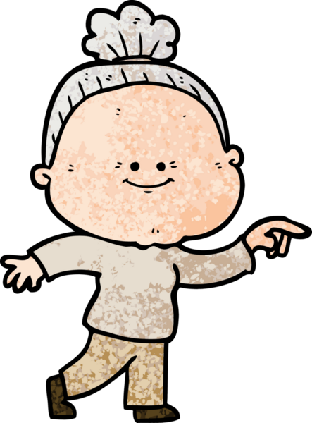 Bir insan tarafından çizilmiş mutlu yaşlı kadın çizgi filmi.