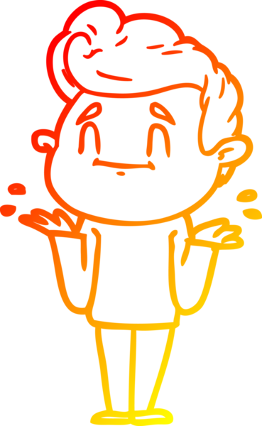 Bir insanın omuz silktiği mutlu bir çizgi film karakterinin sıcak çizgi çizimi.