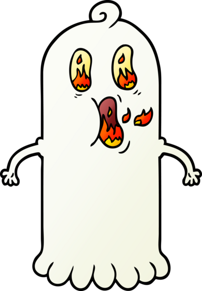 Bir insan tarafından çizilmiş alevli gözlü çizgi film hayaleti.