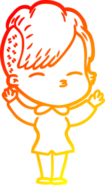 Bir insan tarafından çizilmiş çizgi film karakteri şaşı bir kızın sıcak çizgi çizimi