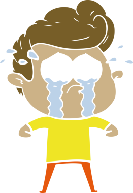 Bir insan tarafından çizilmiş düz renkli çizgi film ağlayan adam.