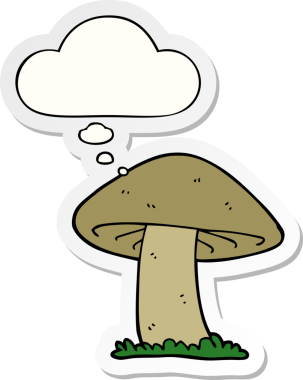 Düşünce baloncuklu mantar insan tarafından çizilmiş bir çıkartma.
