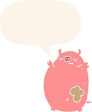 Bir insan tarafından çizilmiş, konuşma baloncuklu şişman domuz.