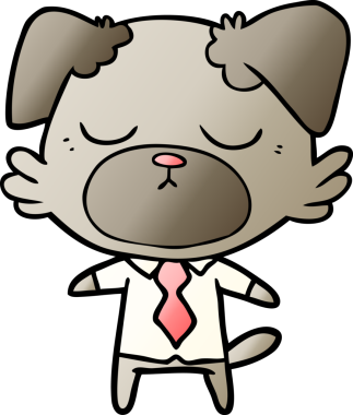 Bir insan tarafından çizilmiş ofis tişörtü giyen sevimli bir köpek.