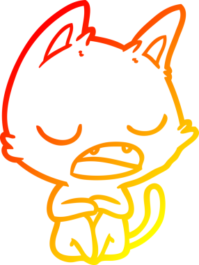 Bir insan tarafından çizilen konuşan kedi çizgi filminin sıcak gradyan çizimi