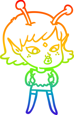 Gökkuşağı gradyan çizgisi bir insan tarafından çizilmiş güzel bir uzaylı kızın çizimi.