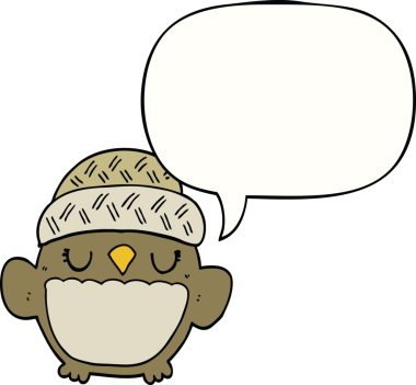 Bir insan tarafından çizilmiş konuşma baloncuğu şapkalı sevimli bir baykuş.