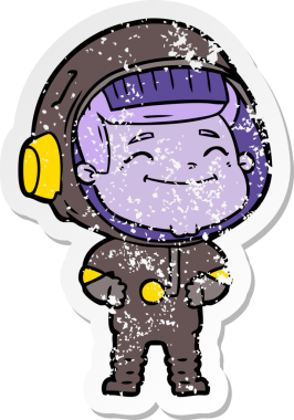Bir insan tarafından çizilmiş mutlu bir astronotun sıkıntılı çıkartması.