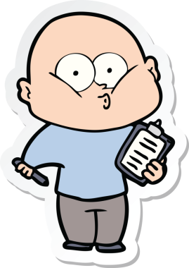 Bir insan tarafından çizilmiş kel bir adamın çıkartması.