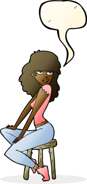 Bir insan tarafından çizilmiş bir konuşma balonuyla vuruşan karikatür kadın.