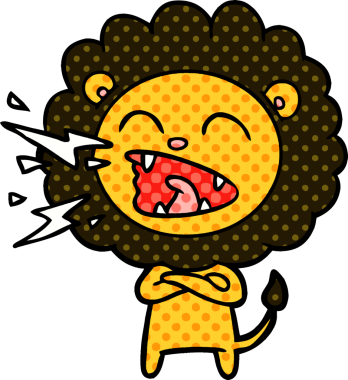 Bir insan tarafından çizilmiş kükreyen aslan çizgi filmi.