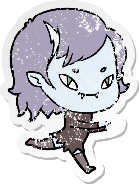 Bir insan tarafından çizilmiş, karikatür dostu vampir bir kızın sıkıntılı çıkartması.