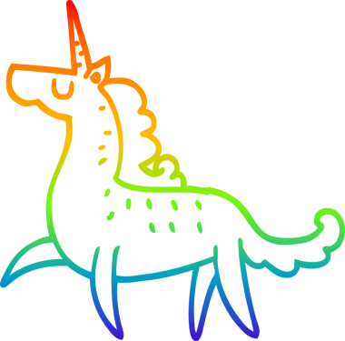 Gökkuşağı gradyan çizgi çizimi Bir insan tarafından çizilmiş sihirli tek boynuzlu at