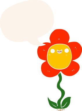 bir insan tarafından çizilmiş, konuşma baloncuklu karikatür çiçeği