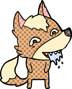 Bir insan tarafından çizilmiş aç kurt çizgi filmi.