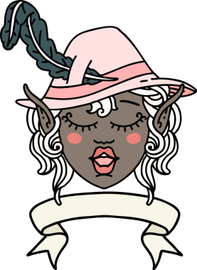 Retro Dövme Tarzı Şarkı söyleyen elf karakter yüzü Bir insan tarafından çizilmiş pankartıyla