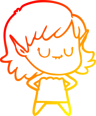 Bir insan tarafından çizilmiş mutlu bir elf kızı çizimi.