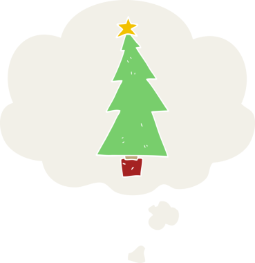 Düşünce baloncuğu insan tarafından çizilmiş bir karikatür noel ağacı.