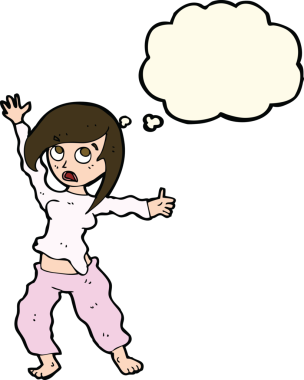 Bir insan tarafından çizilmiş düşünce baloncuğu olan korkmuş bir karikatür.