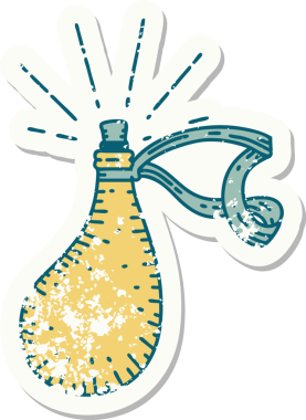 Bir insan tarafından çizilmiş eski bir dövme stili deri su şişesi.