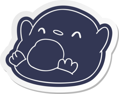 Bir insan tarafından çizilmiş sevimli bir penguenin karikatür etiketi.