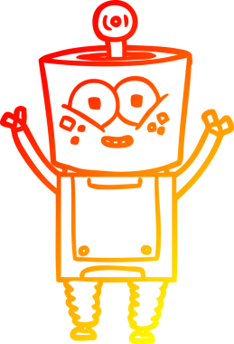 Bir insan tarafından çizilen el sallayan mutlu çizgi film robotunun sıcak çizgi çizimi