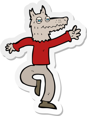 Bir insan tarafından çizilmiş mutlu kurt adamın çıkartması.