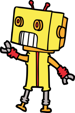 Bir insan tarafından çizilmiş çizgi film robotu