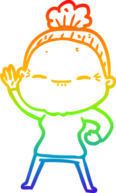 Gökkuşağı gradyan çizimi bir insan tarafından çizilmiş barışçıl yaşlı bir kadının çizimi