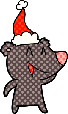 Gülen ayı eli, bir insan tarafından çizilmiş Noel Baba şapkasının çizgi roman çizimi.