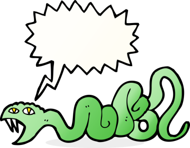 Bir insan tarafından çizilmiş konuşma balonlu çizgi film yılanı.